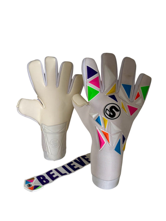 SCK White Flat Negative Harlequin Believe Goalkeeper Gloves